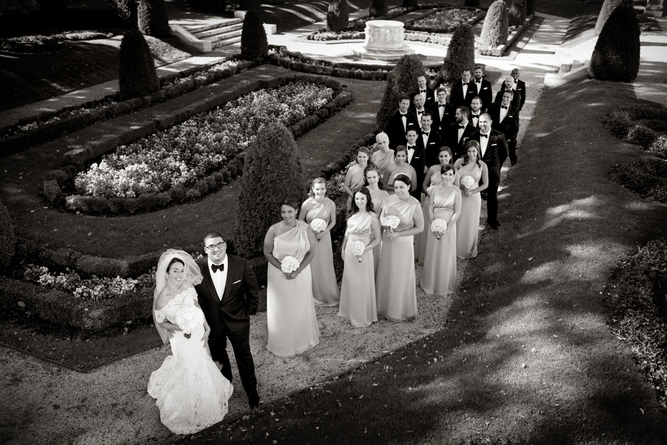 Bridal Party in the garden at The Elms Mansion